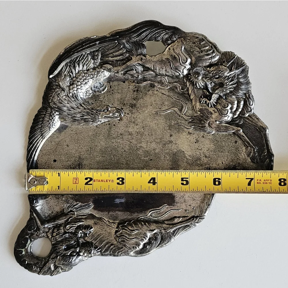 Japanese Crumb Catchers Set of 2 Phoenix Dragon Figural Metal Made in Japan